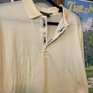 Bobby Jones Collection Polo Shirt Mens Large Cream Yellow Golf Embroidered